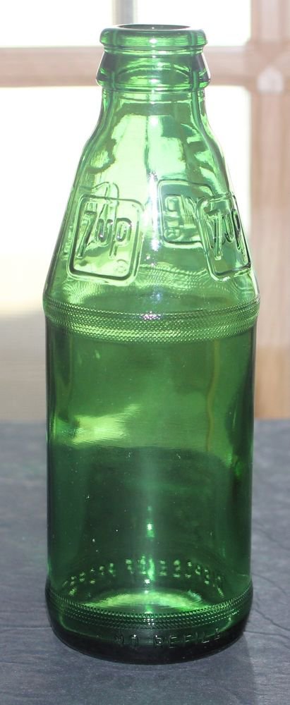 Vtg 7UP 7 Up Green Soda Cola Pop Bottle Embosed 6 1/4" Tall Mint Condition Rare