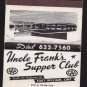 Vtg Uncle Frank's Supper Club Fort William Ontario Canada Matchbook Unstruck