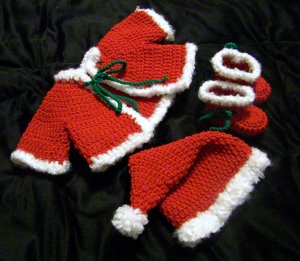 Crochet Santa Baby Outfit - hat, booties, jacket 2 sizes