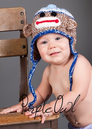 Boy Sock Monkey Hat - Any Color Combo - Any Size - Photo Prop