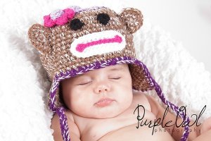 Girl Sock Monkey Hat - Any Size - Any Color Combo