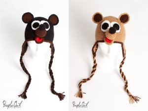 Teddy Bear Earflap Beanie Hat - Any Color Combo - Any Size