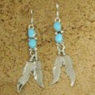 Navajo Crafted Turquoise Drop Feather Earrings