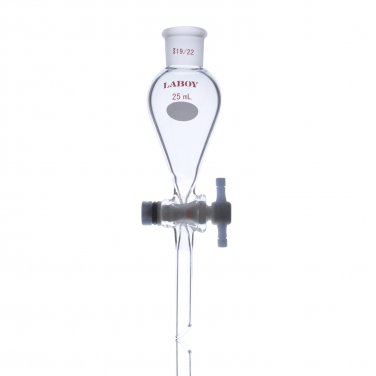 Separatory funnel 25ml with 19/22 joint at top and 2mm PTFE stopcock