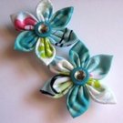 FABRIC FLOWER HAIR CLIPS - SET OF TWO IN SWIMMING POOL BLING