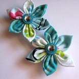 FABRIC FLOWER HAIR CLIPS - SET OF TWO IN SWIMMING POOL BLING