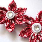 MINI FABRIC FLOWER HAIR CLIPS - SET OF TWO IN CHERRY BOMB BLING