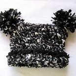 PORTRAIT INFANT BABY SACK HAT WITH POM POMS IN LICORICE - GREAT PHOTO PROP!