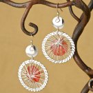 Large Red Faceted Silver Wire Dream Catcher Dangle Earrings