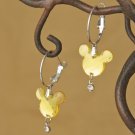 Citron Yellow Faceted Mouse Head Dangle Hoop Earrings