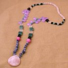 Rose Teardrop, Jade & Lapis Bohemian Style Gemstone Necklace