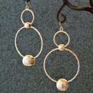 Polished Gold Double Circle Hoop & Ball Dangle Fashion Earrings