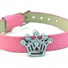Rhinestone Crystal Crown Slide Charm Bracelet - Hot Pink