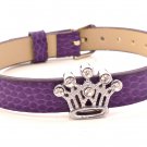 Rhinestone Crystal Crown Slide Charm Bracelet - Purple