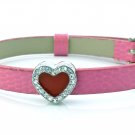 Rhinestone Crystal Heart Slide Charm Bracelet - Pink