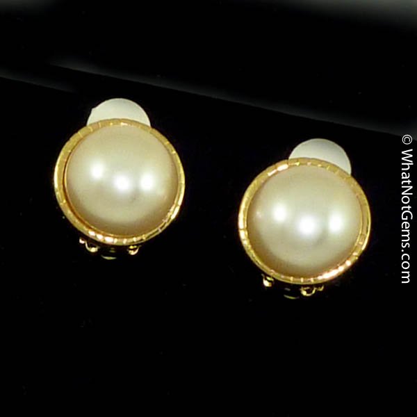 Majorica's Mikimi 16mm Mabé Pearl Gold Fluted Clip Earrings
