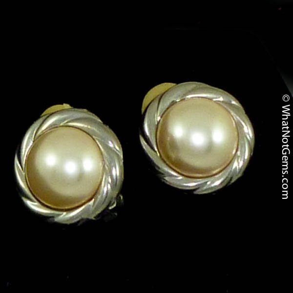 Majorica's Mikimi 14mm Mabé Pearl Silver Rope Clip Earrings