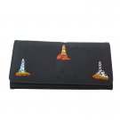Embroidered Black Tri-fold Wallet - Lighthouse