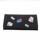 Embroidered Black Tri-fold Wallet - Poker