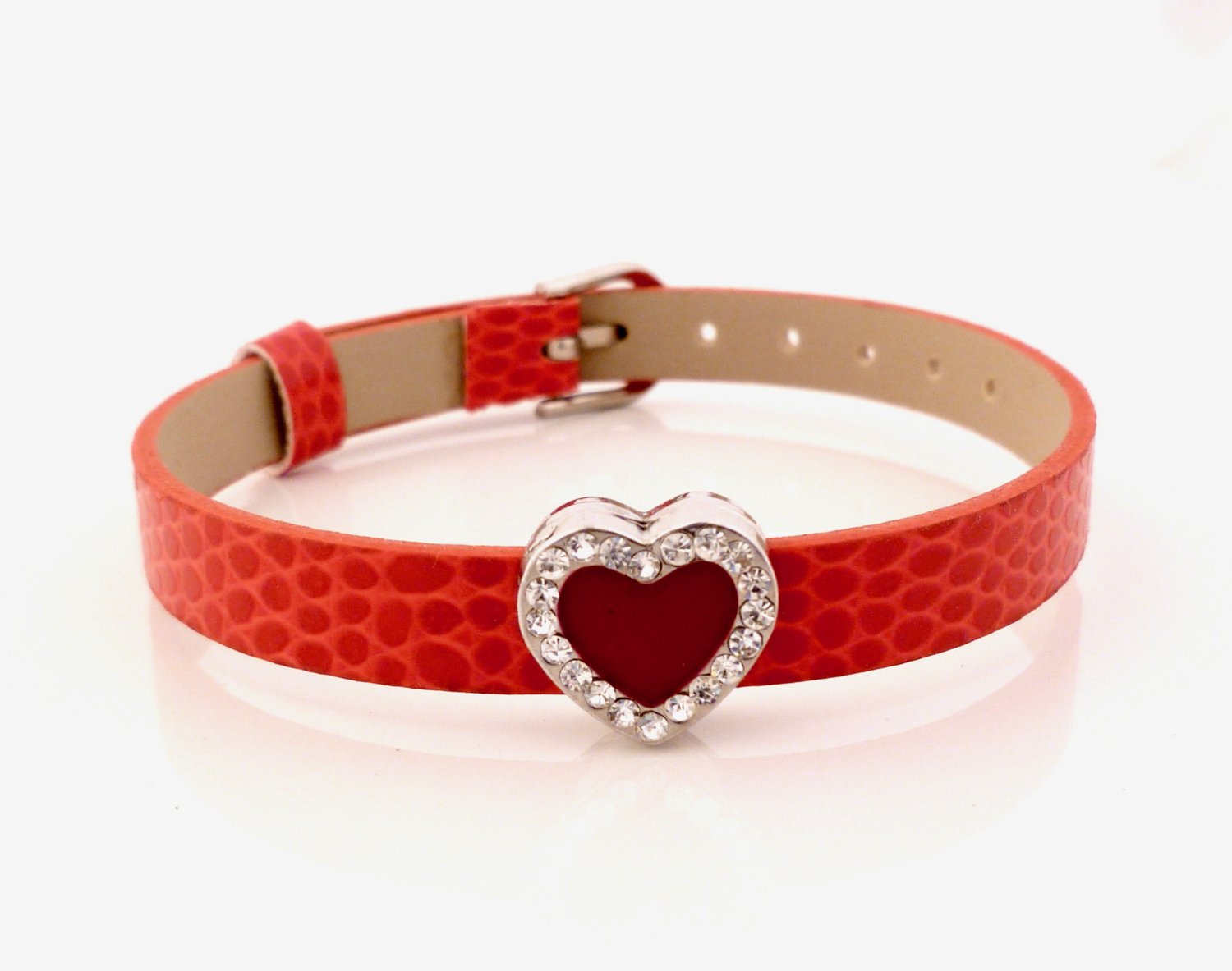 Rhinestone Crystal Heart Belt Buckle Style Slide Charm Bracelet ...