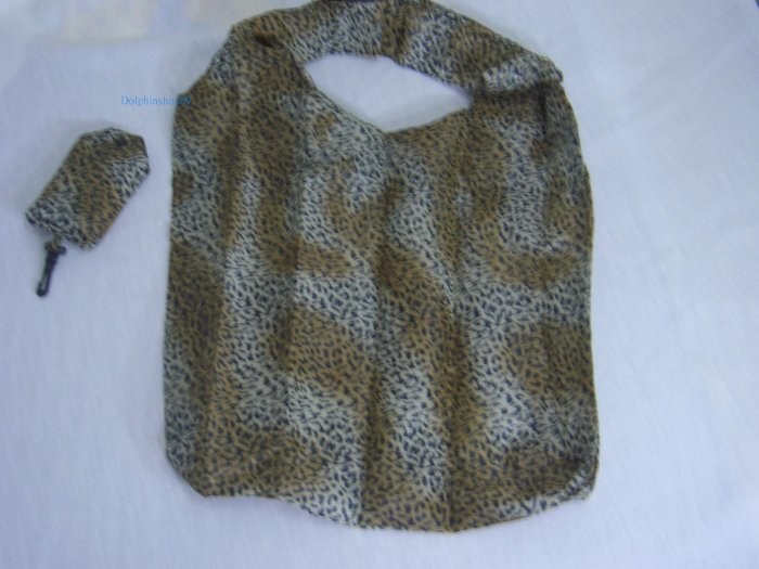 Pocket Foldable Black Brown Leopard Eco Tote Nylon Shopping Bag
