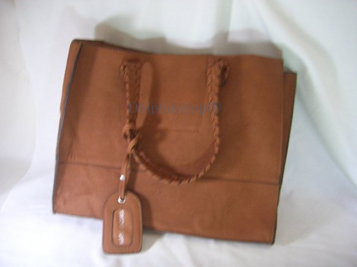 Brown Leather Shoulder Bag Tote Handbag 2 in 1