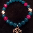 Blue Apatite / Pink Agate Gemstone & Sterling Silver Lotus Yoga Mala Meditation Stacking Bracelet