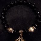 Black Onyx Silver Lotus Pendant Mala Yoga Meditation Bracelet