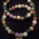 2 Multicolor Agate Gemstone Antique Bronze Lotus Yoga Mala Bracelet Set