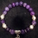Purple Vein Agate and Amethyst Gemstone & Silver Lotus Yoga Mala Medita Bracelet
