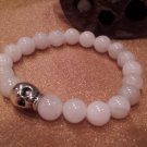 White Jade with Silver Skull Bead Goth Mala Yoga Meditation Bracelet