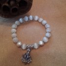 White Tiger's Eye Silver Lotus Bead Cage Pendant Mala Yoga Meditation Bracelet