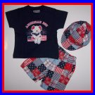 [0/3 mos] Baby 3 PC Outfit: Tee Shorts Hat 4TH OF JULY  New