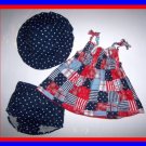 [0/3 mos] baby Girl 3 PC -Dress Pantie Hat 4TH OF JULY New