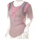 unique haute runway vintage 80s style sheer chiffon satin lace-up sporty top m free ship!