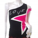 unique 80s asymmetrical urban punk shoulder slash pop art top s-m free ship!