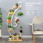 6 Tier 9 Potted Steel-Wood Plant Stand with Hanger, Curved Flower Pot Holder Shelf