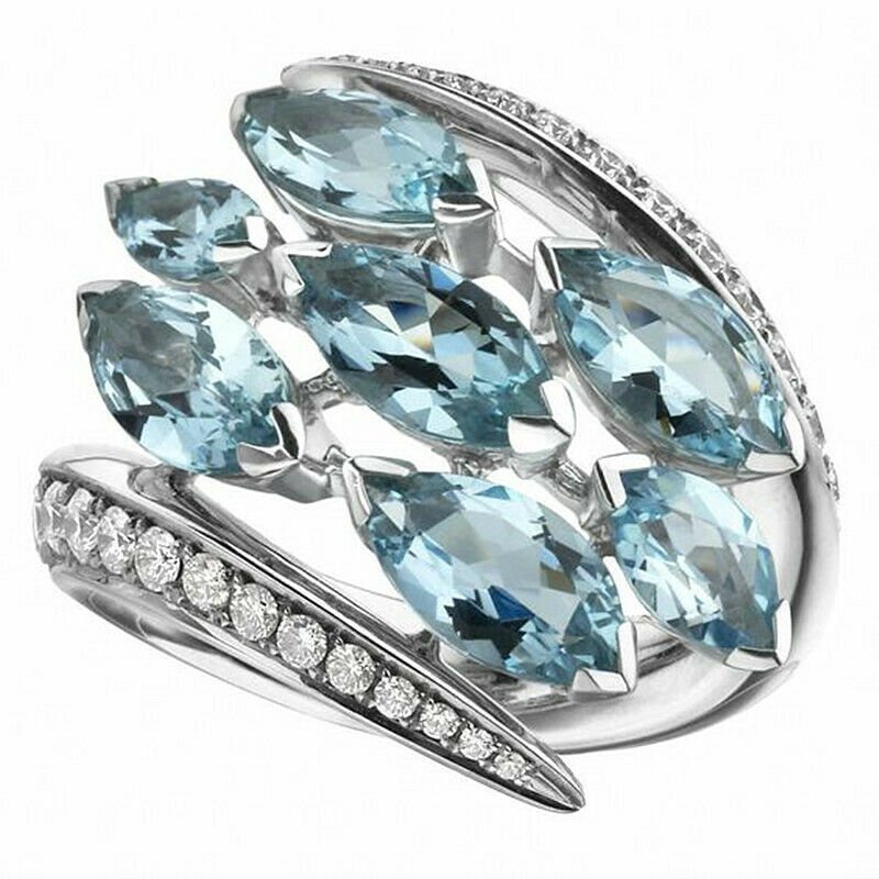 Gorgeous 925 Silver Wedding Rings for Women Aquamarine Jewelry Size 6-10