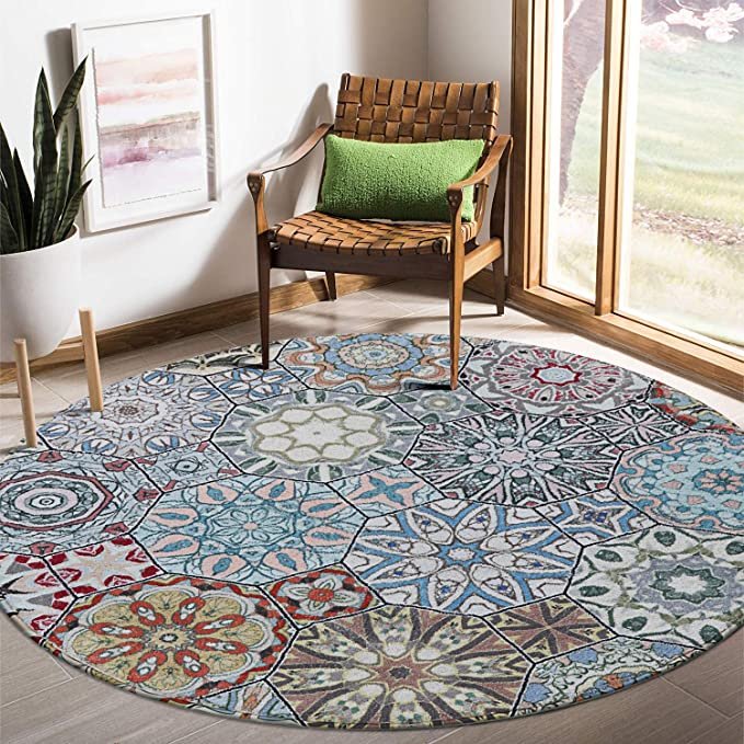 Round Wool Area Rug 4 ft Traditional Throw Runner Rug Non-Slip
