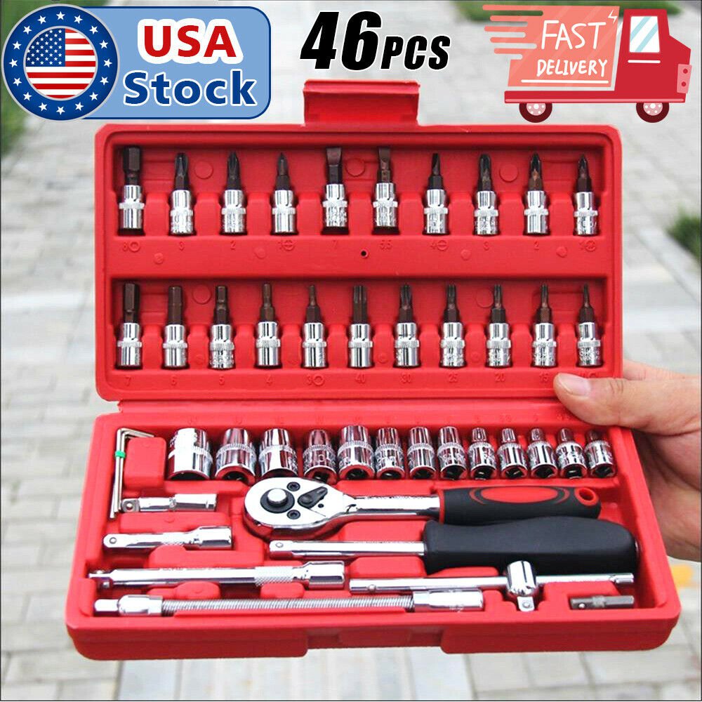 46pcs 1/4 Ratchet Wrench Combination Package Socket Tool Set Auto Car Repairing