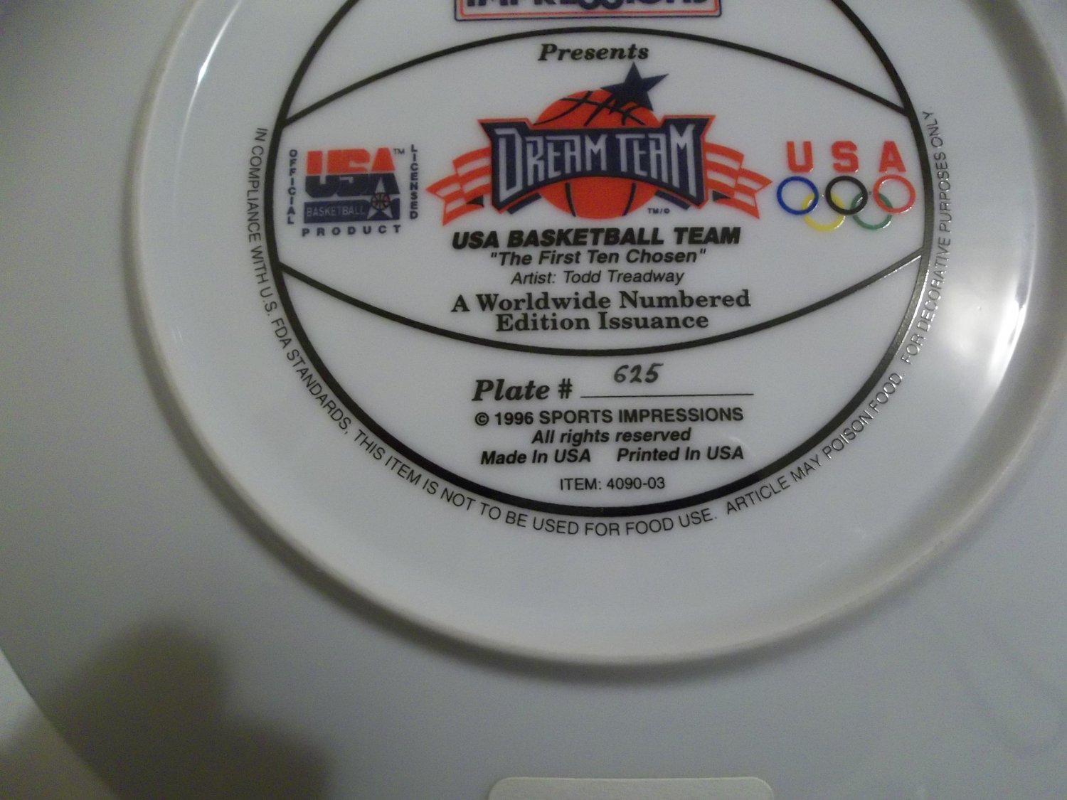 Sports Impression Dream Team USA Basketball Team Plate New