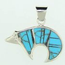 Sterling Silver Turquoise and Lab Opal Bear Pendant