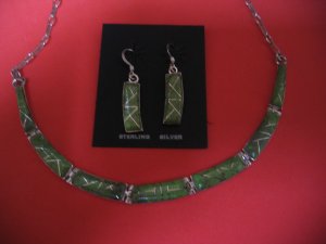 Sterling Silver Gaspeite Necklace and Earrings