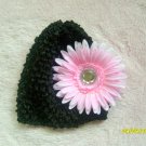 Black crochet hat w/ pink flower
