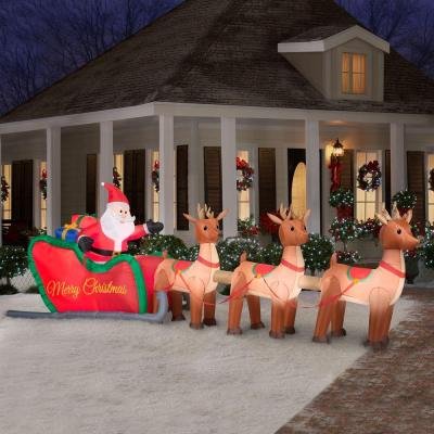 16' Giant Airblown Inflatable Illuminated Santa Sleigh