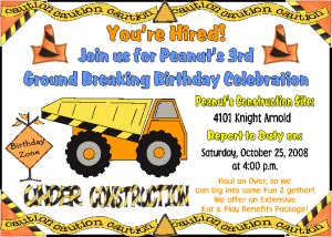 12 CONSTRUCTION TRUCKS Invitations Personalized Party Custom Birthday
