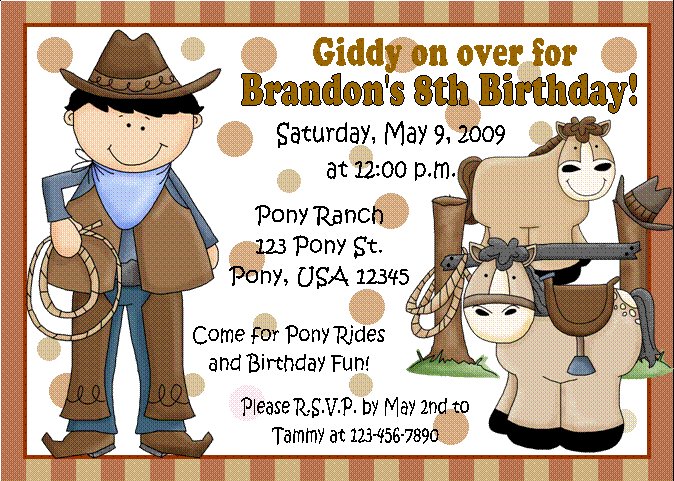 12 COWBOY WESTERN HORSES RODEO Invitations Personalized Birthday Party ...