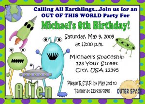 12 ALIEN OUTERSPACE SPACESHIP Invitations Personalized Party Custom Birthday
