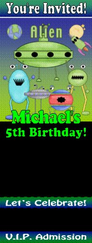 12 ALIEN OUTERSPACE TICKET STYLE Invitations Personalized Birthday Party Custom
