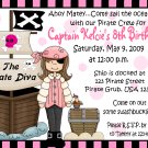 12 PIRATES GIRL PINK PIRATE SHIP Invitations Personalized Party Custom Birthday
